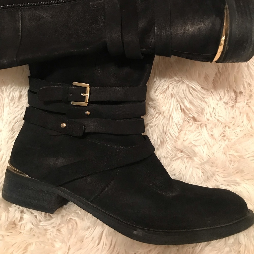 Black mid calf boots about 1 inch heel